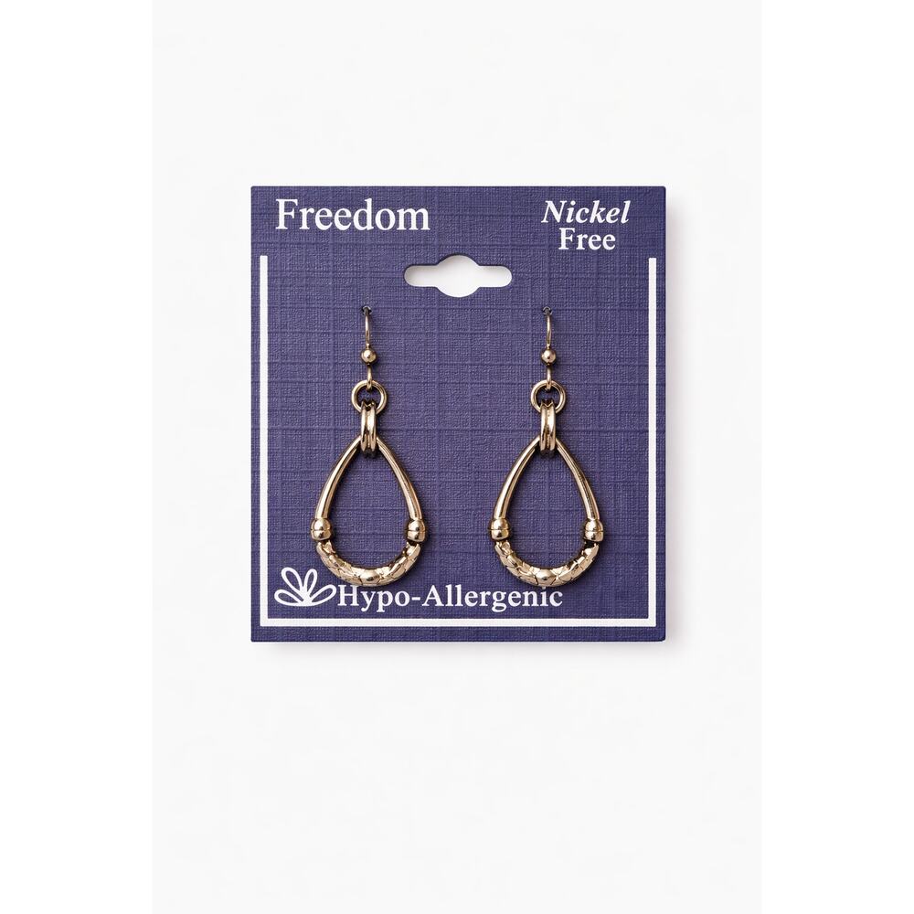 Freedom Nickel Free Teardrop Dangle Earrings Hypoallergenic Gold Tone